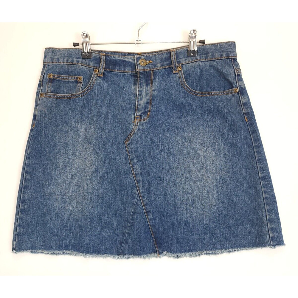 Per Se Denim Mini Skirt Frayed‎ Hem Women 10 Blue Jean 5 Pocket Classic